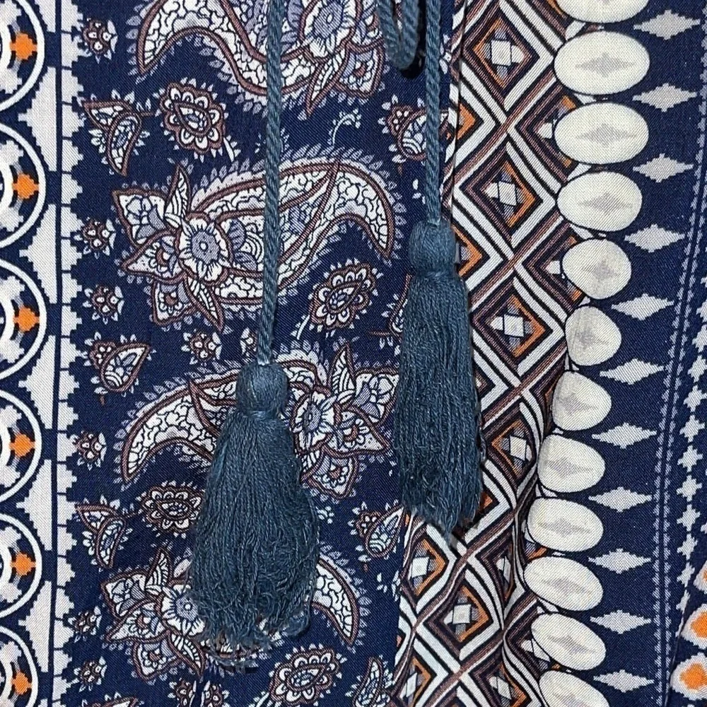 NWT Anthropologie HAZEL Blue & Orange Bohemian Style Blouse Sz. S